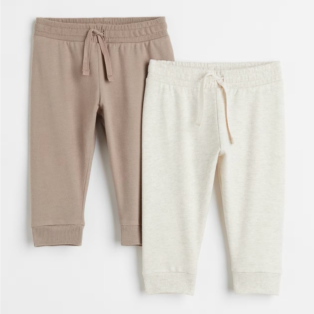 H&M 2-Pack Baby Joggers in Taupe and Off-White, Size 3M
